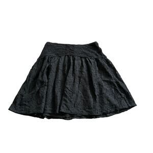 LOFT Womens 10 Black Flounce Fit & Flare Mini Skirt Eyelet Pleated Back Zip
